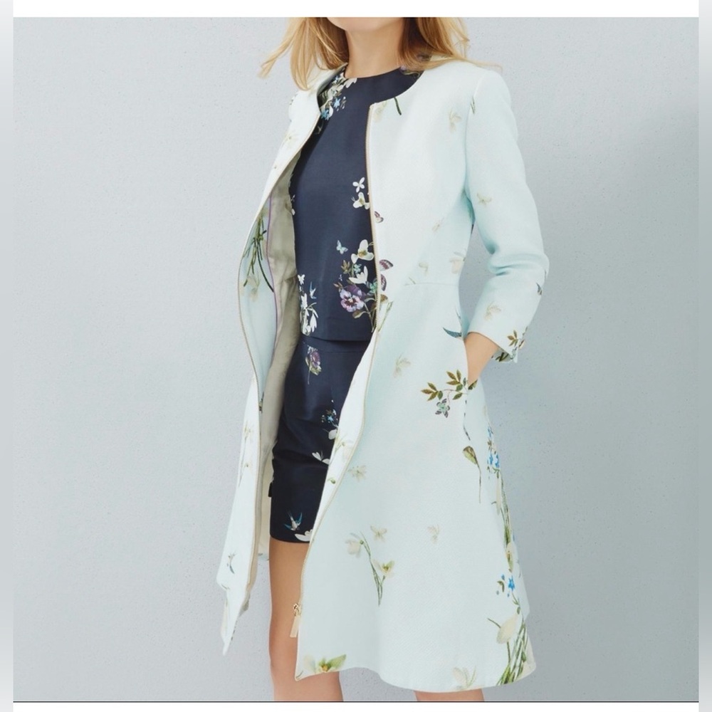 Ted Baker Floral Light Blue Dress Coat